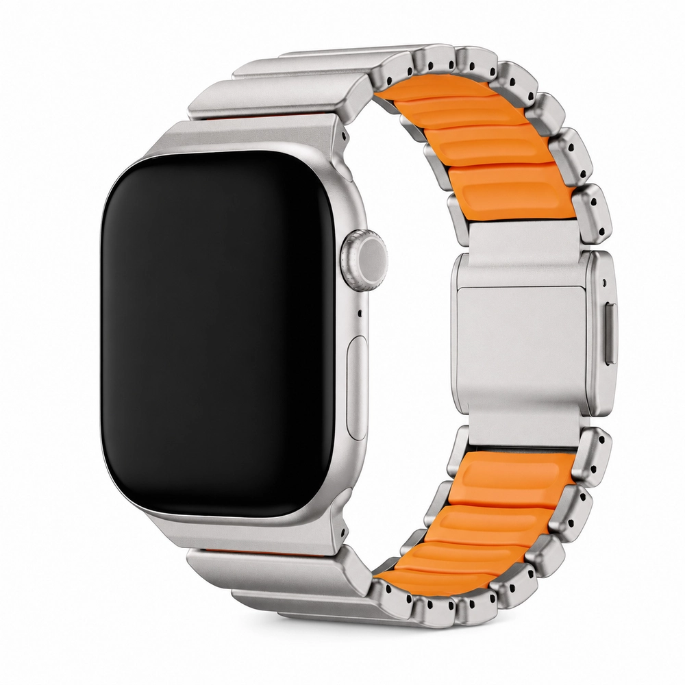 Products Titanium and orange Apple Watch-compatible band HB-11